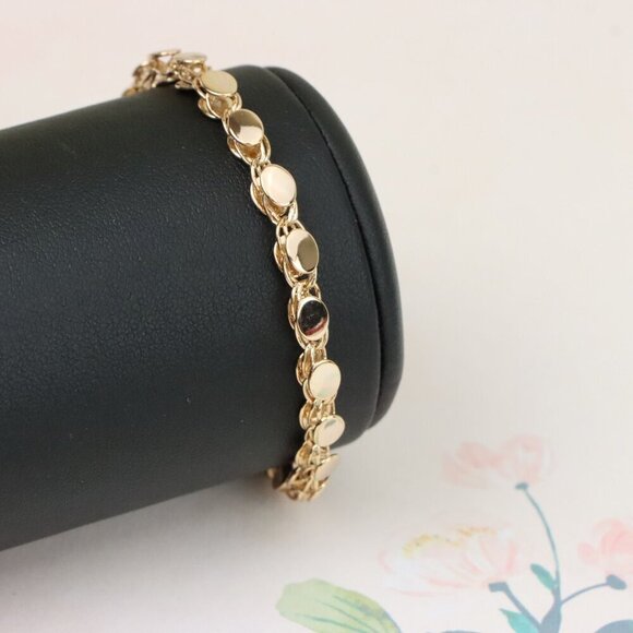 "Elegant Rose Gold Bracelet with Textured Round Charm Links, XPBL1102 - Picture 8 of 12